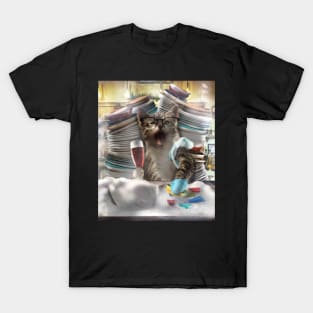 Cat Washing Dishes T-Shirt